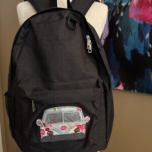 EUC CRG Black Backpack With Vintage Floral Volkswagen On Front